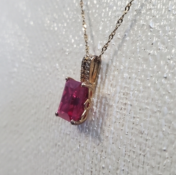 Ruby Emerald Stone Diamond Accent 14K Gold Over Silver Pendant Necklace - Picture 6 of 12